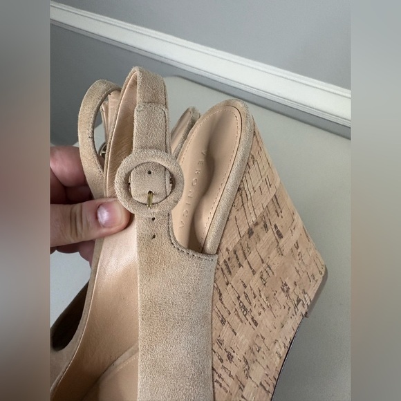 Veronica Beard Dali Suede Wedges | Nude Peep-Toe Sandals | Size 8 - Picture 13 of 16